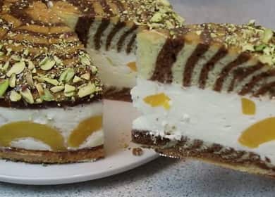 Peach Zebra cake - isang kahanga-hangang recipe na may sunud-sunod na larawan