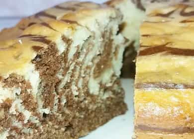 Cake (pie) Zebra sa kefir ayon sa isang hakbang-hakbang na recipe gamit ang larawan