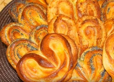 Naghahanda kami ng masarap na mga buns sa puso ayon sa isang hakbang-hakbang na recipe na may isang larawan.