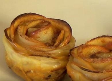 Pinipili namin ang masarap na rosas mula sa puff pastry na may mga mansanas ayon sa recipe na may isang larawan.